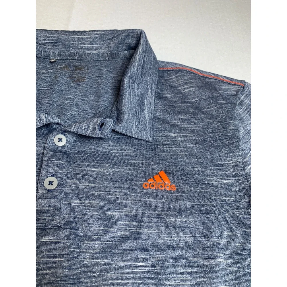 Adidas Mens‎ Large Blue Heather Space Dye Polo Shirt Orange Logo Golf Athletic